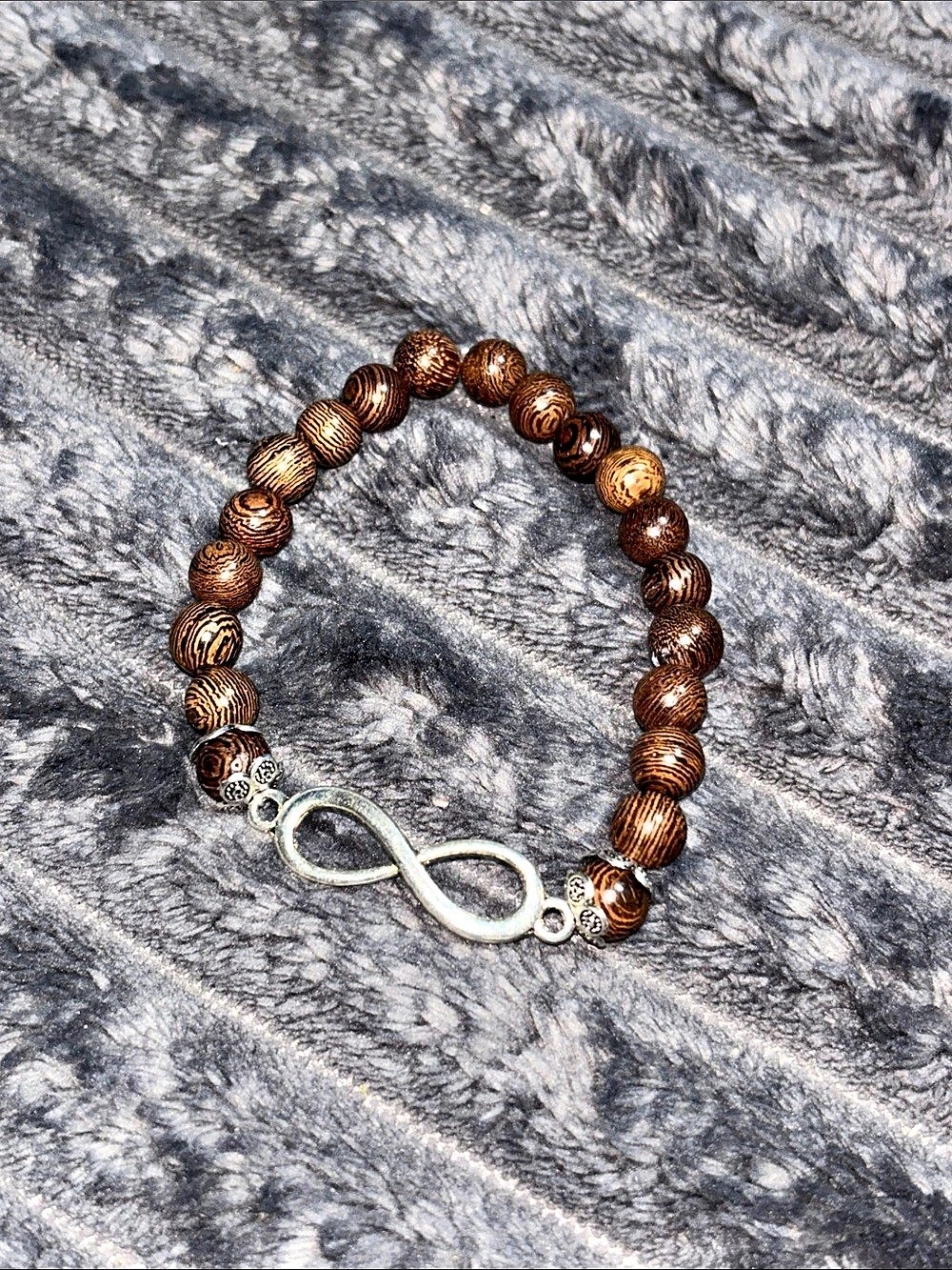 Brown & Silver Beaded Infinity Clasp Bracelet
